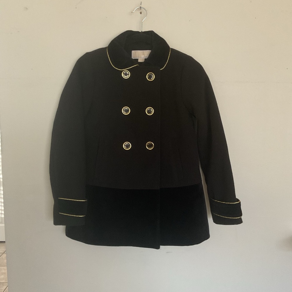 Michael kors coat girls 14 pea coat black velvet trim gold